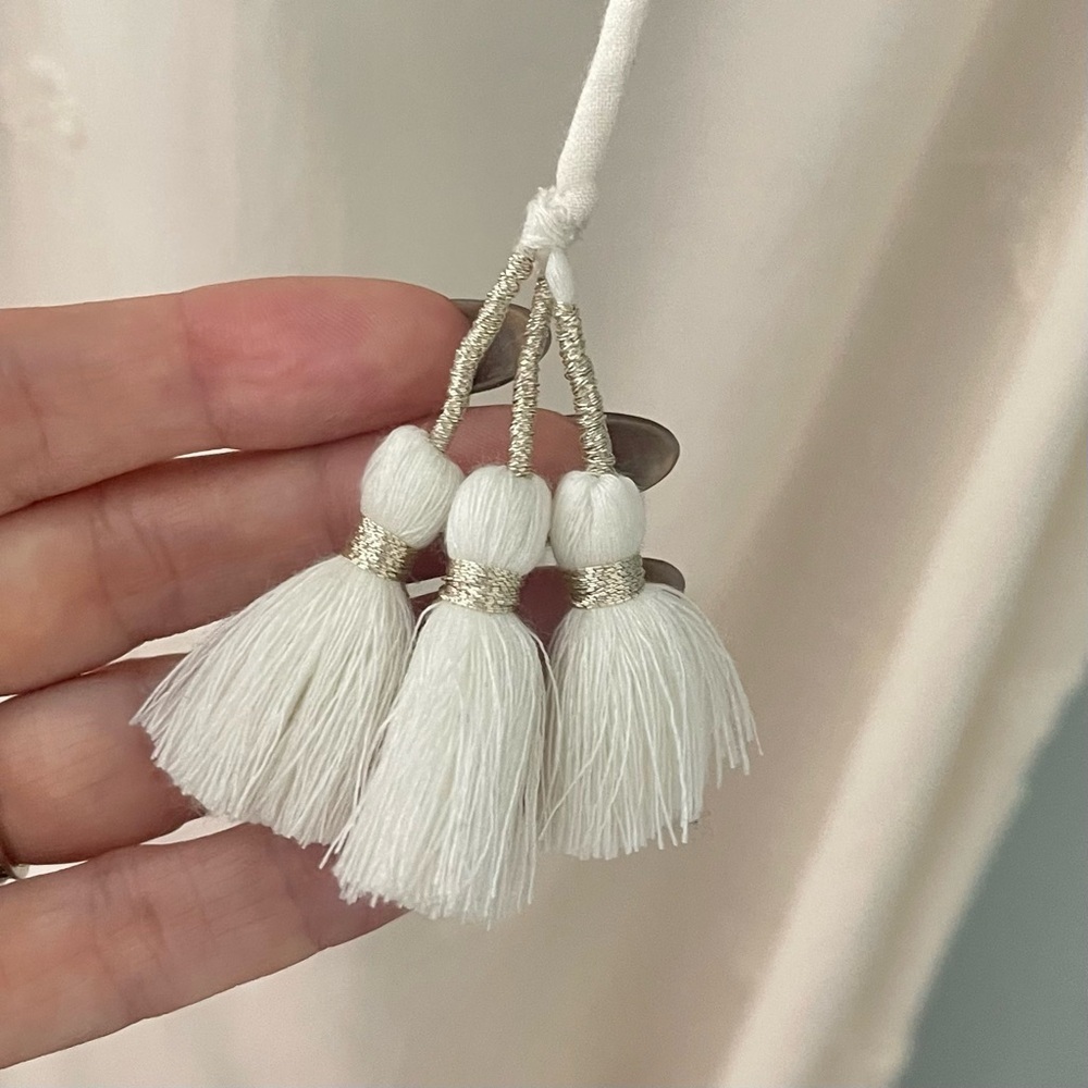 NWT Loft Embroidered Tassel Swing Mini Dress XS Petite Ivory Boho Cotton Blend - Picture 6 of 12